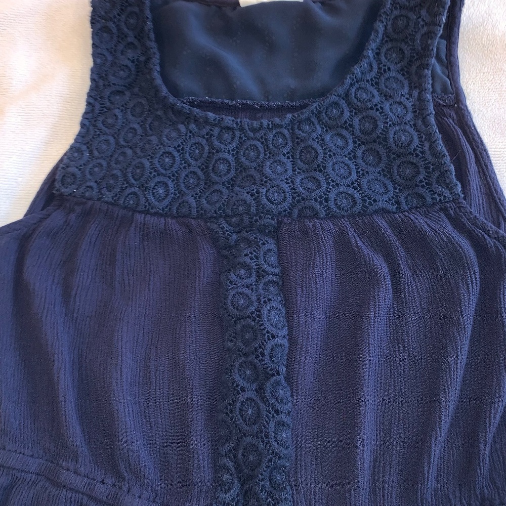 Twik Simons Navy Boho Mini Dress Crochet Lace Sleeveless Summer Dress M - Picture 6 of 12